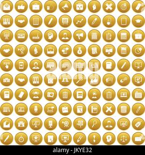 100 finance icons set gold Stock Vector
