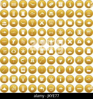 100 fish icons set gold Stock Vector