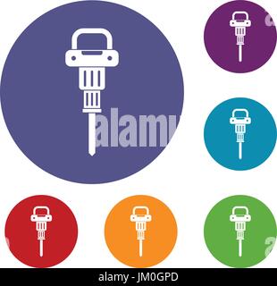 Pneumatic hammer icons set Stock Vector