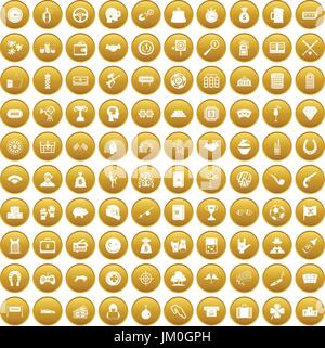 100 gambling icons set gold Stock Vector
