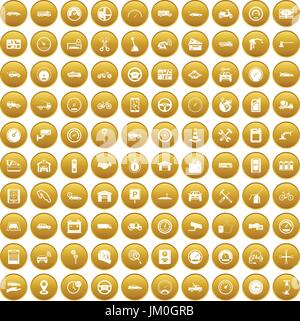 100 garage icons set gold Stock Vector