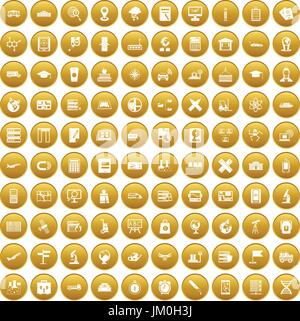 100 globe icons set gold Stock Vector