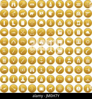 100 guns icons set gold Stock Vector