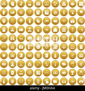 100 hacking icons set gold Stock Vector