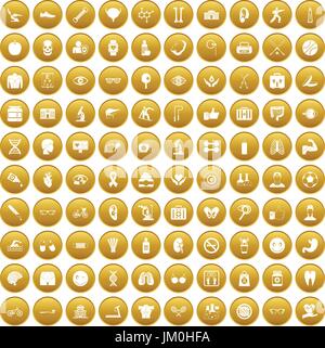 100 health icons set gold Stock Vector