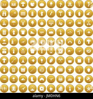 100 hobby icons set gold Stock Vector