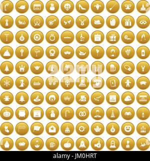 100 holidays icons set gold Stock Vector