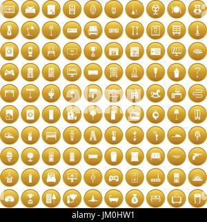 100 home icons set gold Stock Vector