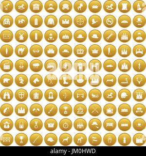 100 horsemanship icons set gold Stock Vector