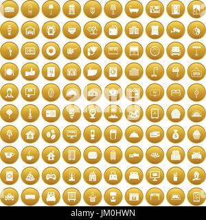 100 hotel icons set gold Stock Vector