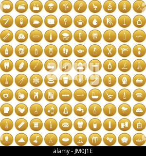 100 hygiene icons set gold Stock Vector