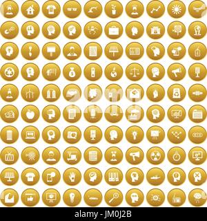 100 idea icons set gold Stock Vector