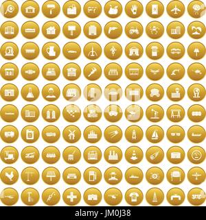 100 industry icons set gold Stock Vector