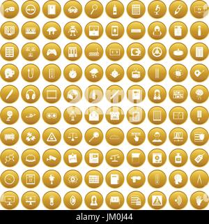 100 information icons set gold Stock Vector