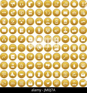100 interaction icons set gold Stock Vector