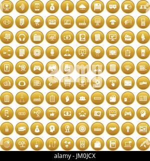 100 IT business icons set gold Stock Vector