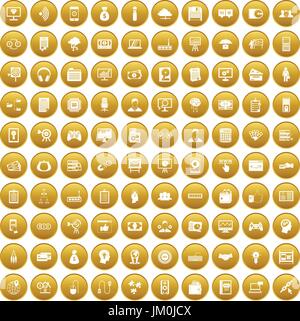 100 IT business icons set gold Stock Vector