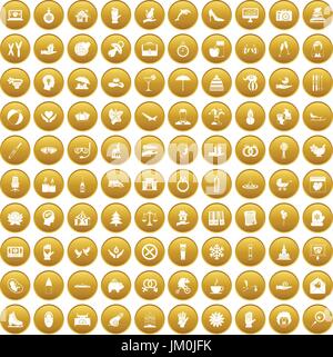 100 joy icons set gold Stock Vector