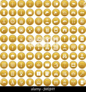 100 keys icons set gold Stock Vector