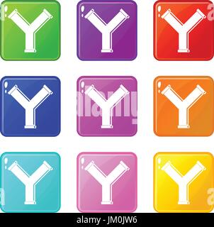 Joint pipe in form Y letter set 9 Stock Vector