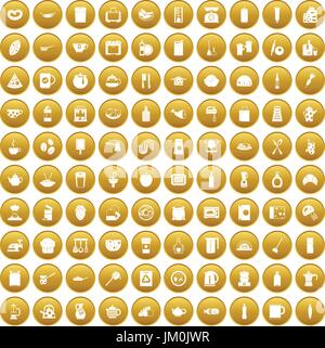 100 kitchen icons set gold Stock Vector
