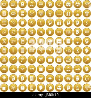 100 knowledge icons set gold Stock Vector