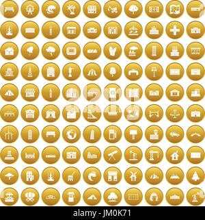 100 landscape element icons set gold Stock Vector