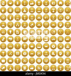 100 leadership icons set gold Stock Vector
