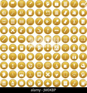 100 learning icons set gold Stock Vector