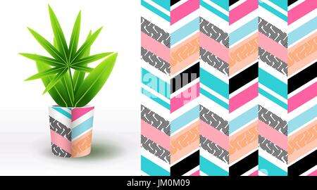 A set of summer seamless unique floral patterns, demonstrated on textile ceramic pot. Can be used for embroidery, print or silkscreen on fabric. eps 1 Stock Vector