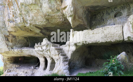 Caves in the cave town Tepe Kermen in Crimea. Stock Photo