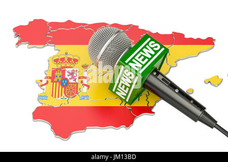 Spanish news press and journalism concept. Microphone and