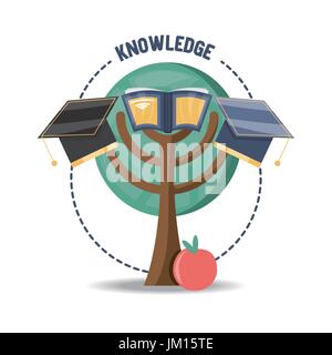 tree with book and graduation hat and apple fruit Stock Vector