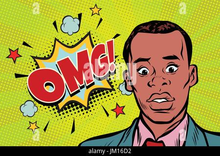 omg pop art African man surprise illustration Stock Vector