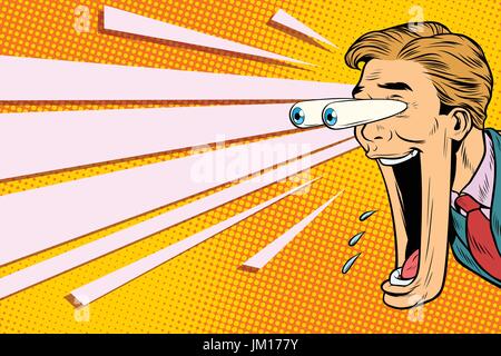 big eyes and wide open mouth, A man looks at something Stock Vector