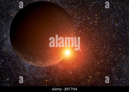 Solar System - Mercury. It is the smallest and closest to the Sun of the eight planets in the Solar System, with an orbital period of about 88 Earth d Stock Photo