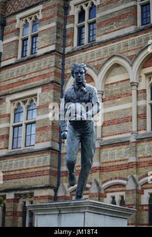 William Webb Ellis statue outside Rugby School in Warwickshire taken in June 2017 Stock Photo
