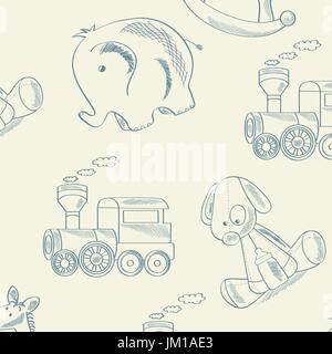 seamless pattern with retro toys, vector format Stock Vector
