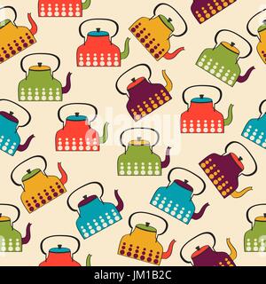 funny seamless pattern with kettles, vector format Stock Vector