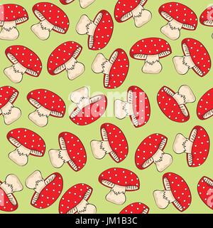 seamless pattern with red mushrooms, vector format Stock Vector