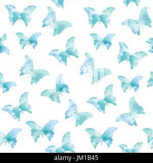 watercolor seamless pattern with blue butterflies, vector format Stock Vector