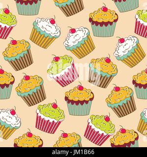sweet seamless pattern with cupcakes, vector format Stock Vector