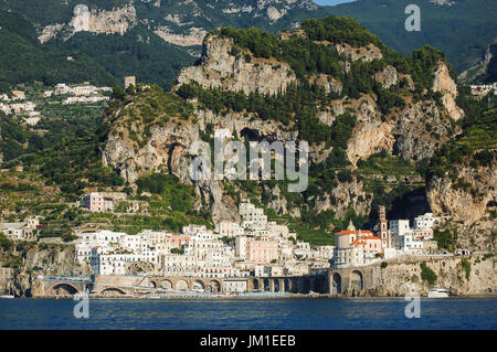 scenic landscape of village atrani on amalfi coast in italy Stock Photo