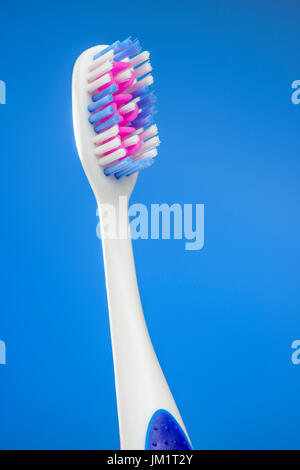 A Toothbrush Head on Blue Background Stock Photo