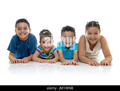 A Group of Happy Kids Isolated on White Background Stock Photo