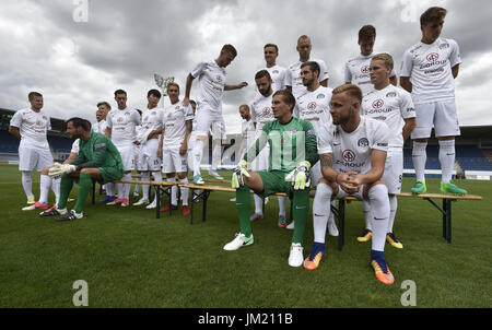 Uherske Hradiste, Czech Republic. 25th July, 2017. 1. FC Slovacko team pose for family photo prior to the Czech soccer league season 2017/2018 in Uherske Hradiste, Czech Republic, July 25, 2017. Credit: Dalibor Gluck/CTK Photo/Alamy Live News Stock Photo