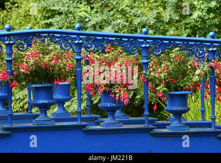 Bad Muskau, Germany. 24th July, 2017. The Fuchsienbruecke bridge adorned with fuchsias in the Blauer Garten (lit. Blue Garden) in the Fuerst Pueckler Park in Bad Muskau, Germany, 24 July 2017. The park is the largest landscape park in central Europe. Photo: Jens Kalaene/dpa-Zentralbild/ZB/dpa/Alamy Live News Stock Photo