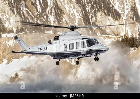 The high power of the A139 rotor wreck snow on ground Stock Photo