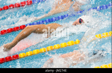 Budapest. 25th July, 2017. China's Sun Yang competes during the men's 200m freestyle swimming event at the 17th FINA World Championships in Budapest, Hungary on July 25, 2017. Sun Yang won the gold with 1:44.39. Credit: Ding Xu/Xinhua/Alamy Live News Stock Photo