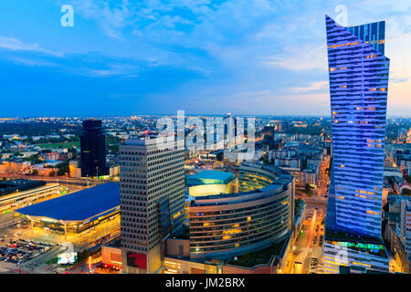 Warsaw top view on city center at dusk. Stock Photo